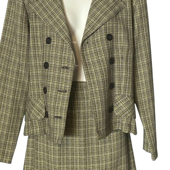 Vintage 80s LA BELLE Tweed Skirt Suit Size 9 Double Breasted Jacket Retro Career - Picture 7 of 11